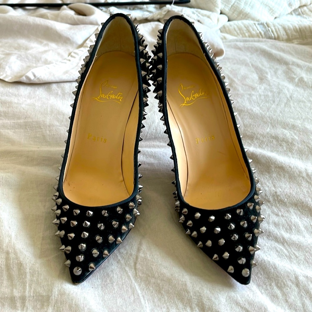 Christian Louboutin Black Heels with Silver Studs - Picture 2 of 9